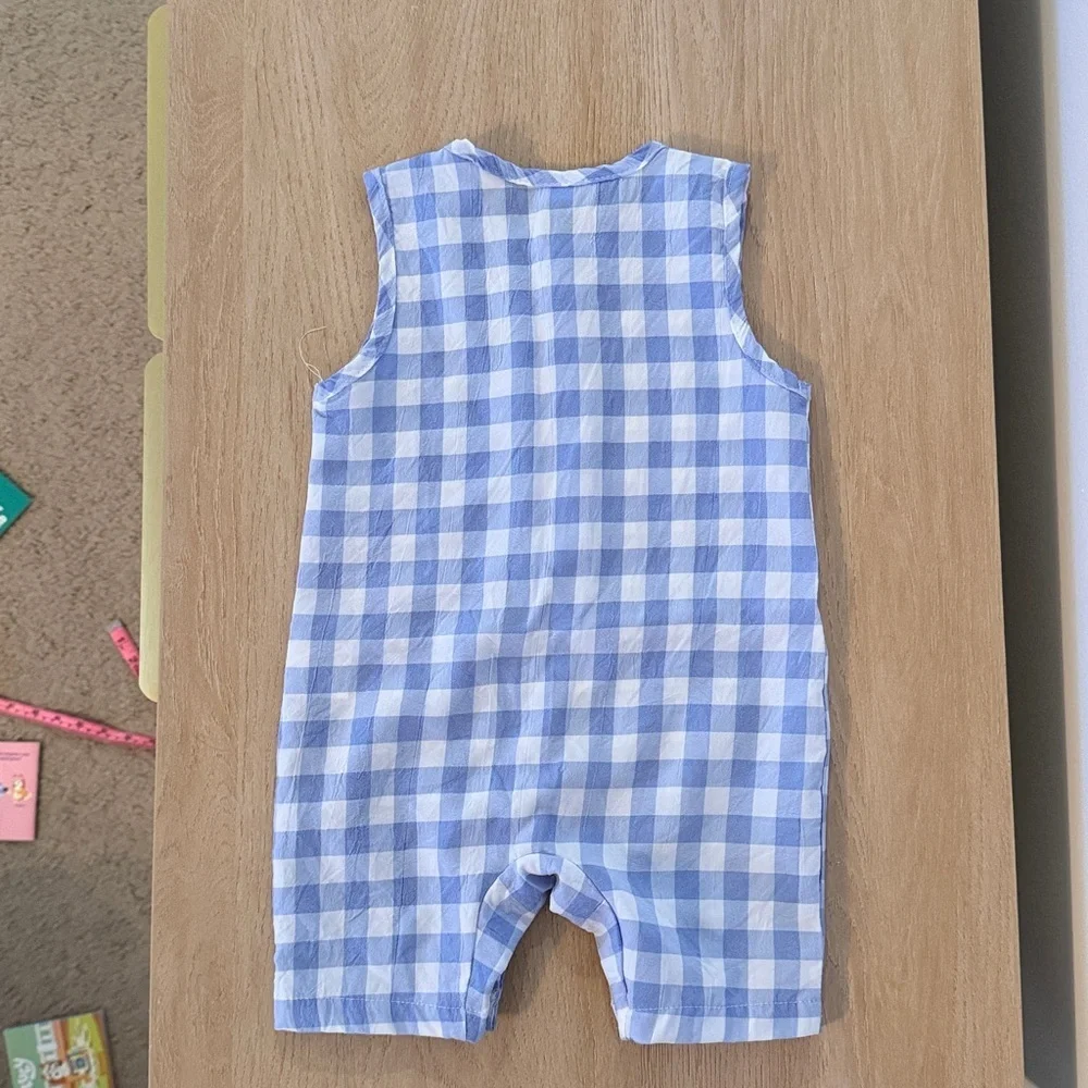 Blue Checkered Sleeveless Romper